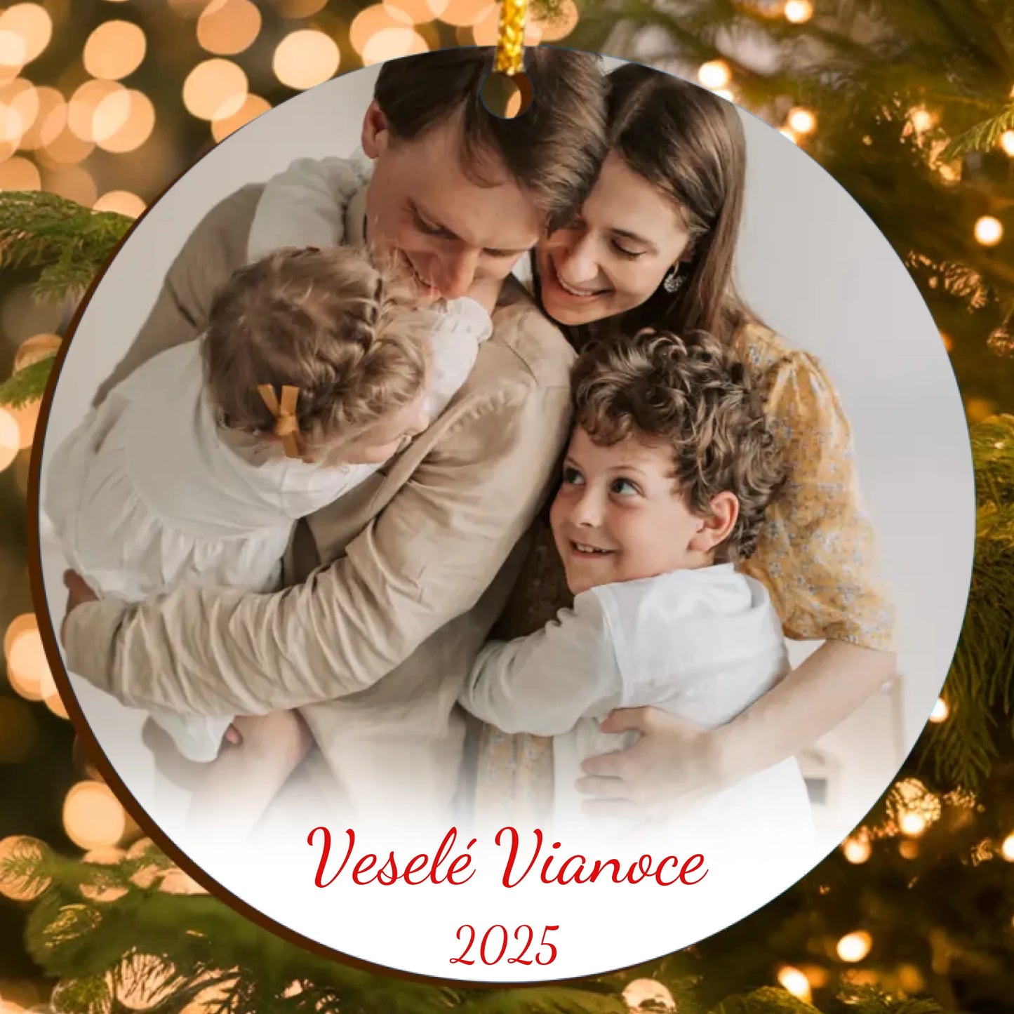 Personalizovaná vianočná ozdoba s vlastnou rodinnou fotografiou a textom