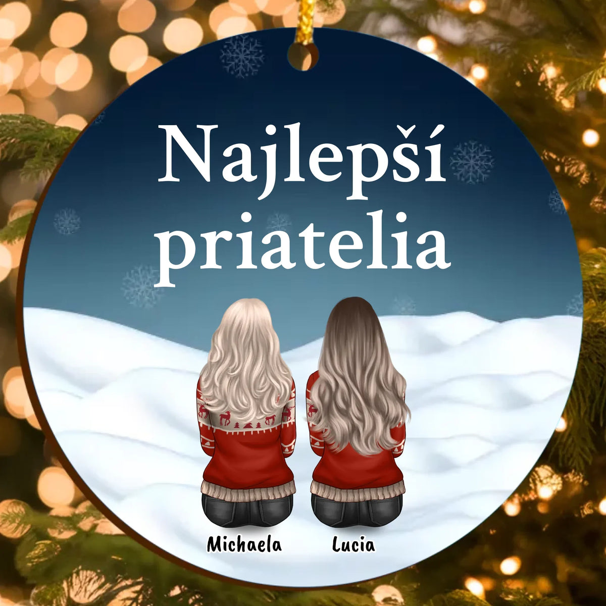 Najlepší priatelia – Vianočná Personalizovaná Ozdoba s Vlastnými Postavami (do 6 osôb, pohľad zozadu)