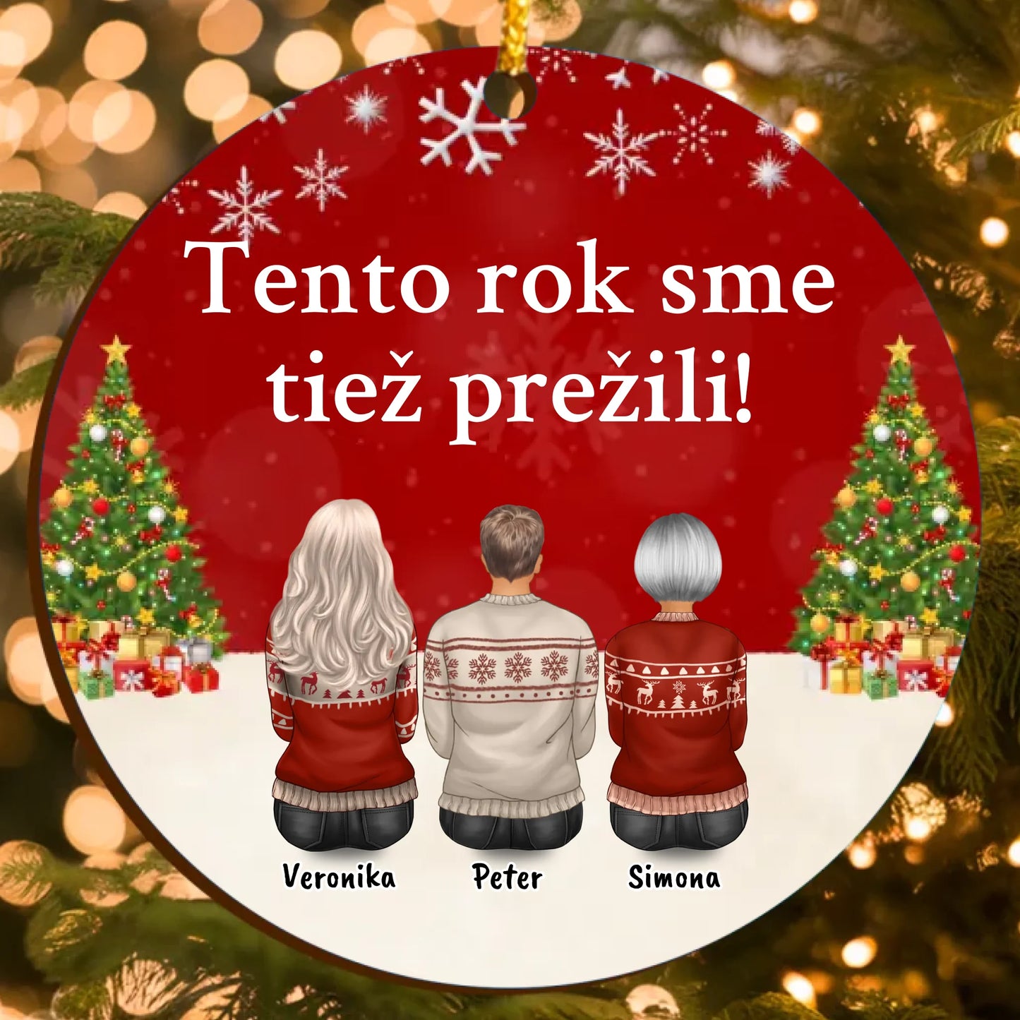 Personalizovaná Vianočná Ozdoba s Vtipným Textom a Postavami na Mieru (do 6 osôb)