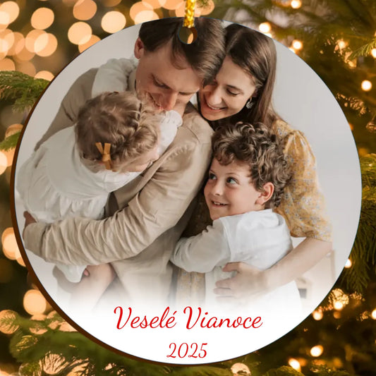 Personalizovaná vianočná ozdoba s vlastnou rodinnou fotografiou a textom
