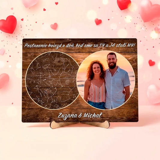 Personalizovaná stolová dekorácia s hviezdnou mapou a fotografiou