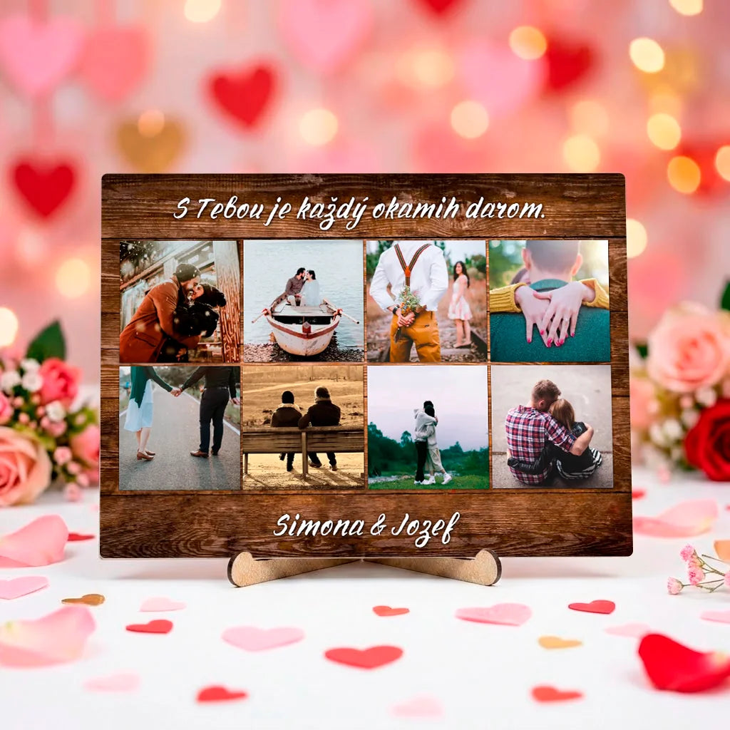 Personalizovaná stolová dekorácia s viacerými fotografiami a vlastným textom