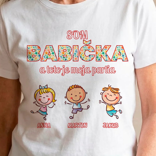 Tričko pre babičku s menami detí – vlastný text a postavičky